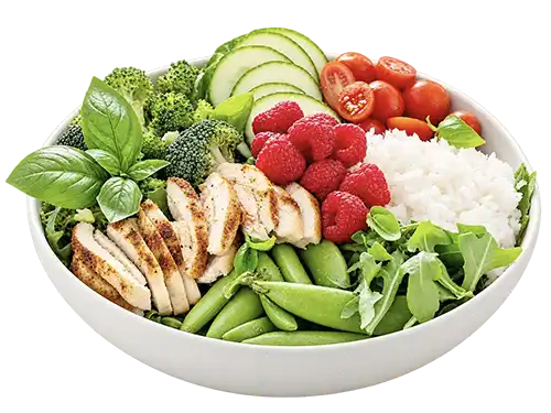 Chicken, rice and vegetable bowl